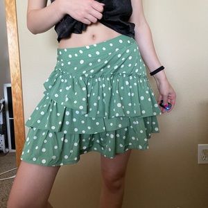 Flowy, Light weight skirt, green with white polka dots